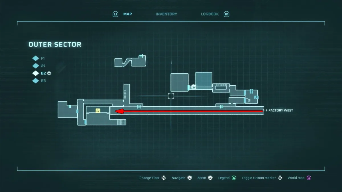 The Outer Sector’s B2 floor — where the Support Gun hunt ends — in-game map capture