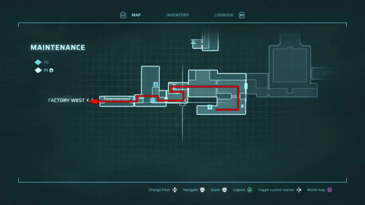 The Maintenance sector map — the Support Gun waits off the main route — gameplay capture