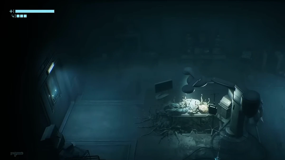 Cel aiming down a dark corridor — gameplay capture