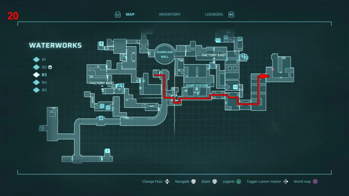 The flooded canals of the Waterworks — gameplay capture