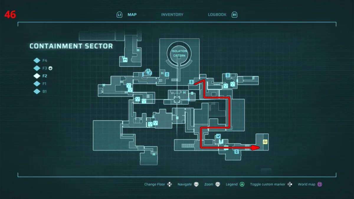 The cistern approach into the Containment Sector — gameplay capture